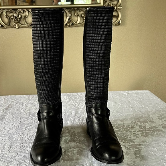 Aquatalia Pleated Accent Leather Knee-High Boots - Picture 4 of 12